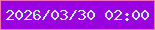 文字の大きさ：5、枠の色：f06fbb、背景の色：9902de、文字の色：c5f2d8 無料ブログパーツのブログ時計