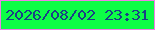 文字の大きさ：3、枠の色：f07ee8、背景の色：0dfd46、文字の色：1a4086 無料ブログパーツのブログ時計