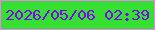 文字の大きさ：2、枠の色：f081f7、背景の色：36e033、文字の色：7e02f0 無料ブログパーツのブログ時計