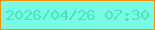 文字の大きさ：3、枠の色：f0910d、背景の色：7bfae3、文字の色：44e3c6 無料ブログパーツのブログ時計