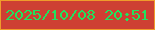 文字の大きさ：2、枠の色：f09c2b、背景の色：ce4033、文字の色：1fe35e 無料ブログパーツのブログ時計