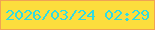 文字の大きさ：2、枠の色：f0a353、背景の色：fcde3d、文字の色：30dbe2 無料ブログパーツのブログ時計