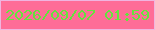 文字の大きさ：5、枠の色：f0b5df、背景の色：fe6d97、文字の色：63e43d 無料ブログパーツのブログ時計