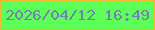 文字の大きさ：4、枠の色：f0b831、背景の色：5cff57、文字の色：7580ab 無料ブログパーツのブログ時計