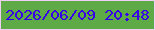 文字の大きさ：4、枠の色：f0cef5、背景の色：5eaa46、文字の色：3601ea 無料ブログパーツのブログ時計