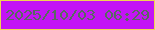 文字の大きさ：1、枠の色：f0d551、背景の色：c314f5、文字の色：586a60 無料ブログパーツのブログ時計