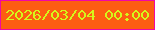 文字の大きさ：4、枠の色：f107a5、背景の色：fd5d12、文字の色：d5f61b 無料ブログパーツのブログ時計
