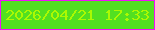 文字の大きさ：4、枠の色：f110f9、背景の色：52e021、文字の色：acf902 無料ブログパーツのブログ時計