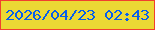 文字の大きさ：5、枠の色：f1402e、背景の色：ebd934、文字の色：065feb 無料ブログパーツのブログ時計