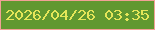文字の大きさ：5、枠の色：f1a196、背景の色：609830、文字の色：e5e659 無料ブログパーツのブログ時計