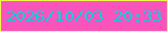 文字の大きさ：1、枠の色：f1f64c、背景の色：f854bb、文字の色：02cfe1 無料ブログパーツのブログ時計