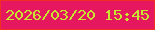 文字の大きさ：3、枠の色：f22d21、背景の色：e4175f、文字の色：c8e531 無料ブログパーツのブログ時計
