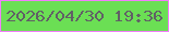 文字の大きさ：3、枠の色：f27dfb、背景の色：6bdf54、文字の色：616066 無料ブログパーツのブログ時計