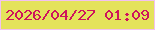 文字の大きさ：5、枠の色：f2c2f0、背景の色：e4e35b、文字の色：ce145c 無料ブログパーツのブログ時計