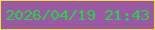 文字の大きさ：5、枠の色：f2de35、背景の色：9a58a5、文字の色：20d839 無料ブログパーツのブログ時計