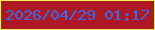 文字の大きさ：5、枠の色：f2ef57、背景の色：ae1824、文字の色：3969ef 無料ブログパーツのブログ時計