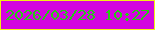 文字の大きさ：4、枠の色：f2f114、背景の色：d305e0、文字の色：26cb15 無料ブログパーツのブログ時計