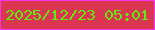 文字の大きさ：5、枠の色：f335eb、背景の色：da3551、文字の色：61ec0c 無料ブログパーツのブログ時計