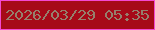 文字の大きさ：5、枠の色：f349d1、背景の色：a60a18、文字の色：967f6c 無料ブログパーツのブログ時計