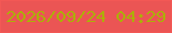 文字の大きさ：5、枠の色：f35855、背景の色：eb5554、文字の色：adae09 無料ブログパーツのブログ時計