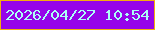 文字の大きさ：4、枠の色：f3ae0d、背景の色：9604e9、文字の色：acfff7 無料ブログパーツのブログ時計