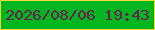 文字の大きさ：2、枠の色：f3da2e、背景の色：02b621、文字の色：6a1f4d 無料ブログパーツのブログ時計