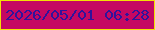文字の大きさ：5、枠の色：f3e105、背景の色：c50862、文字の色：30139b 無料ブログパーツのブログ時計