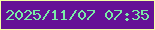 文字の大きさ：4、枠の色：f3ffa5、背景の色：651096、文字の色：7aeba7 無料ブログパーツのブログ時計