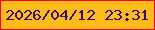 文字の大きさ：4、枠の色：f40314、背景の色：fdbc1a、文字の色：380d6d 無料ブログパーツのブログ時計