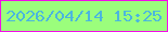 文字の大きさ：2、枠の色：f40ce9、背景の色：9bfe7c、文字の色：4bb6de 無料ブログパーツのブログ時計