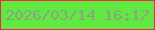 文字の大きさ：3、枠の色：f42641、背景の色：60e941、文字の色：8ea283 無料ブログパーツのブログ時計