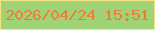 文字の大きさ：3、枠の色：f4e482、背景の色：9fd375、文字の色：eb8035 無料ブログパーツのブログ時計
