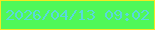 文字の大きさ：5、枠の色：f4e823、背景の色：50f859、文字の色：59d8dc 無料ブログパーツのブログ時計