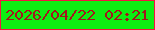 文字の大きさ：1、枠の色：f51241、背景の色：0eee12、文字の色：a4171d 無料ブログパーツのブログ時計