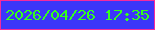 文字の大きさ：2、枠の色：f52a9d、背景の色：3c36f9、文字の色：34ff1e 無料ブログパーツのブログ時計