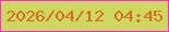 文字の大きさ：5、枠の色：f52bdd、背景の色：ced760、文字の色：d96b1e 無料ブログパーツのブログ時計