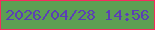 文字の大きさ：2、枠の色：f52c5f、背景の色：5d9f53、文字の色：5b3fb5 無料ブログパーツのブログ時計
