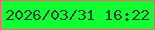 文字の大きさ：2、枠の色：f56578、背景の色：12ff34、文字の色：26432f 無料ブログパーツのブログ時計