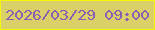 文字の大きさ：2、枠の色：f5f706、背景の色：dad068、文字の色：885fb2 無料ブログパーツのブログ時計