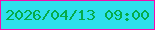 文字の大きさ：2、枠の色：f60bae、背景の色：2fe0ec、文字の色：05ab49 無料ブログパーツのブログ時計