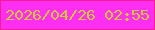 文字の大きさ：2、枠の色：f61d92、背景の色：fe2ef3、文字の色：cdc836 無料ブログパーツのブログ時計