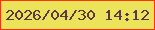 文字の大きさ：5、枠の色：f6360a、背景の色：ebe45a、文字の色：5d3744 無料ブログパーツのブログ時計