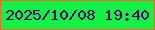 文字の大きさ：1、枠の色：f6662e、背景の色：13f146、文字の色：50016a 無料ブログパーツのブログ時計