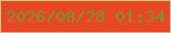 文字の大きさ：2、枠の色：f6b478、背景の色：e64725、文字の色：849233 無料ブログパーツのブログ時計