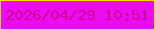 文字の大きさ：3、枠の色：f6e501、背景の色：ea0cf3、文字の色：cd058f 無料ブログパーツのブログ時計