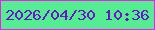 文字の大きさ：4、枠の色：f717f2、背景の色：55ed92、文字の色：6d12cd 無料ブログパーツのブログ時計