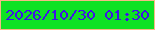 文字の大きさ：2、枠の色：f7b986、背景の色：0fe224、文字の色：3e14e7 無料ブログパーツのブログ時計