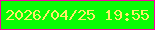 文字の大きさ：5、枠の色：f800a4、背景の色：09fd05、文字の色：fded66 無料ブログパーツのブログ時計