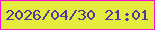 文字の大きさ：4、枠の色：f810d0、背景の色：e5ea3f、文字の色：51389c 無料ブログパーツのブログ時計