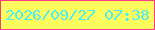 文字の大きさ：5、枠の色：f83a86、背景の色：fefc5c、文字の色：49eff2 無料ブログパーツのブログ時計